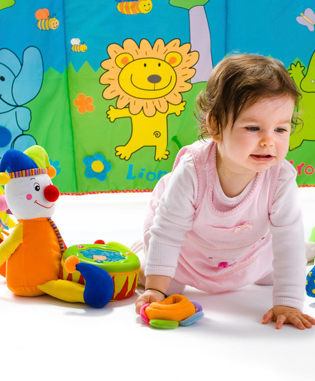 Toddler playing with toys