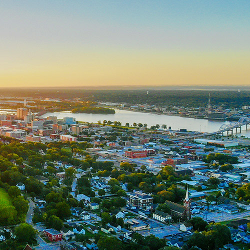 Aerial shot of the Quad Cities
